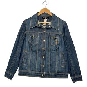 Baby Phat Denim Jacket Womens 1X Blue Jean Bling Buttons Embroidered Y2K 90s